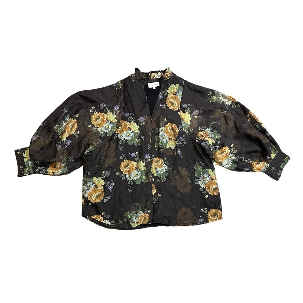 ENTRO Women's MED Dark Romantic Floral Button Front Blouse Whimsigoth Cottage